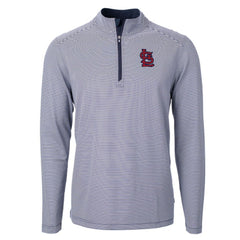 Navy/White St. Louis Cardinals Cutter & Buck Virtue Eco Pique Micro Stripe Big & Tall Recycled Quarter-Zip Pullover Top