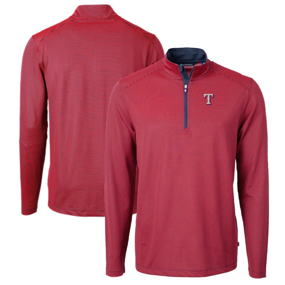 Red/Navy Texas Rangers Cutter & Buck Virtue Eco Pique Micro Stripe Big & Tall Recycled Quarter-Zip Pullover Top