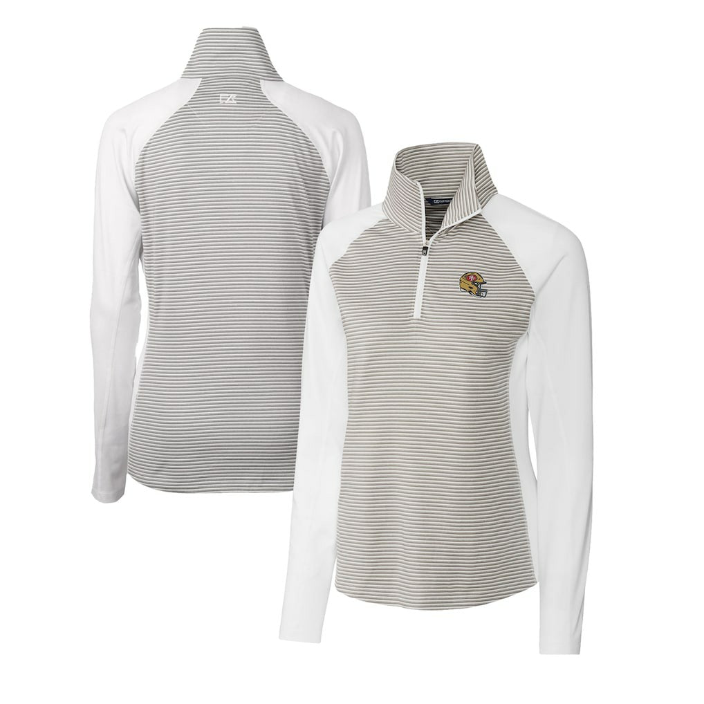 Cutter & Buck Women's Helmet Logo DryTec Forge Tonal Stripe Stretch Half-Zip Top - San Francisco 49ers Tops