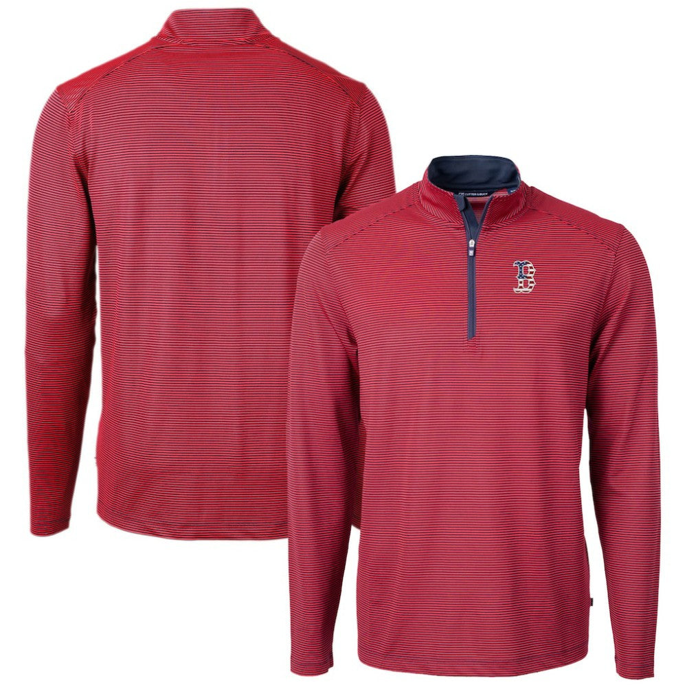 Red Boston Red Sox Cutter & Buck Americana Logo Virtue Eco Pique Stripe Recycled Quarter-Zip Pullover Top