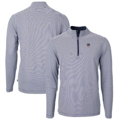 Navy Chicago Cubs Cutter & Buck Americana Logo Virtue Eco Pique Stripe Recycled Quarter-Zip Pullover Top