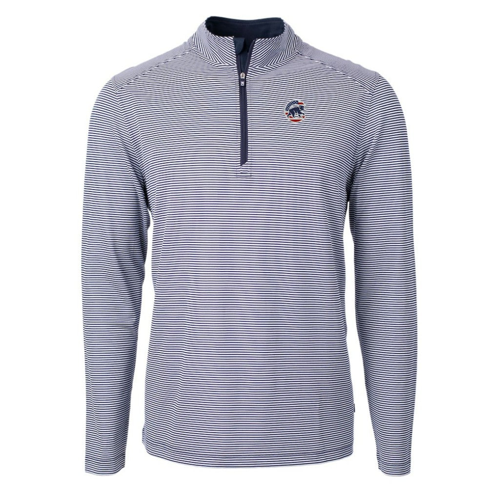 Navy Chicago Cubs Cutter & Buck Americana Logo Virtue Eco Pique Stripe Recycled Quarter-Zip Pullover Top