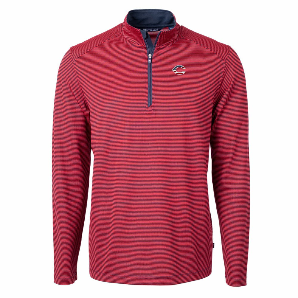 Red Cincinnati Reds Cutter & Buck Americana Logo Virtue Eco Pique Stripe Recycled Quarter-Zip Pullover Top