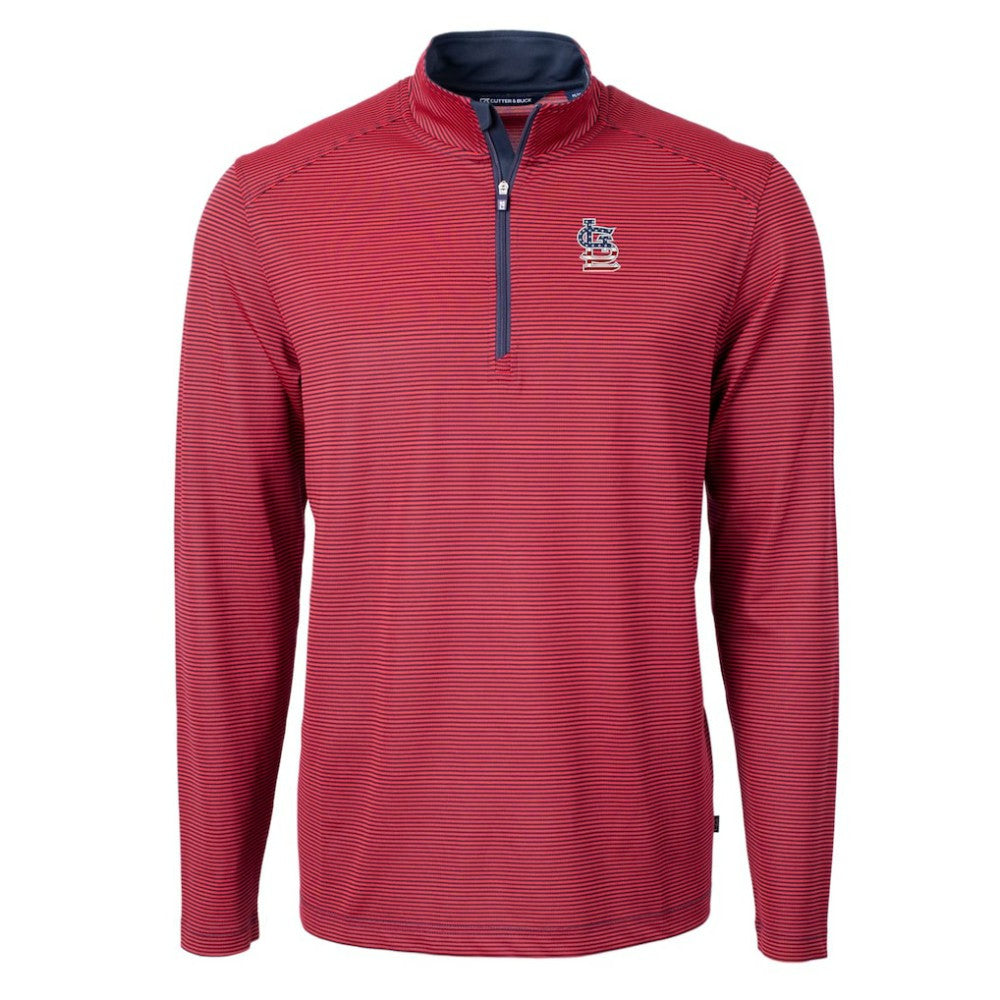 Red St. Louis Cardinals Cutter & Buck Americana Logo Virtue Eco Pique Stripe Recycled Quarter-Zip Pullover Top
