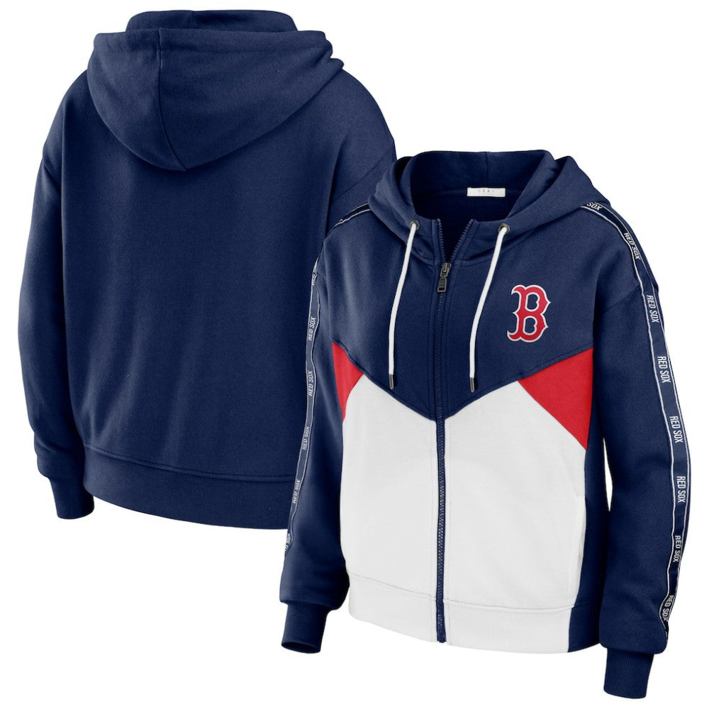 Navy/White Boston Red Sox WEAR by Erin Andrews Women's  Color Block Full-Zip Hoodie