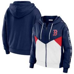 Navy/White Boston Red Sox WEAR by Erin Andrews Women's  Color Block Full-Zip Hoodie