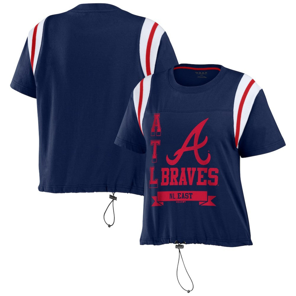 Navy Atlanta Braves WEAR by Erin Andrews Women's Cinched Colorblock T-Shirt