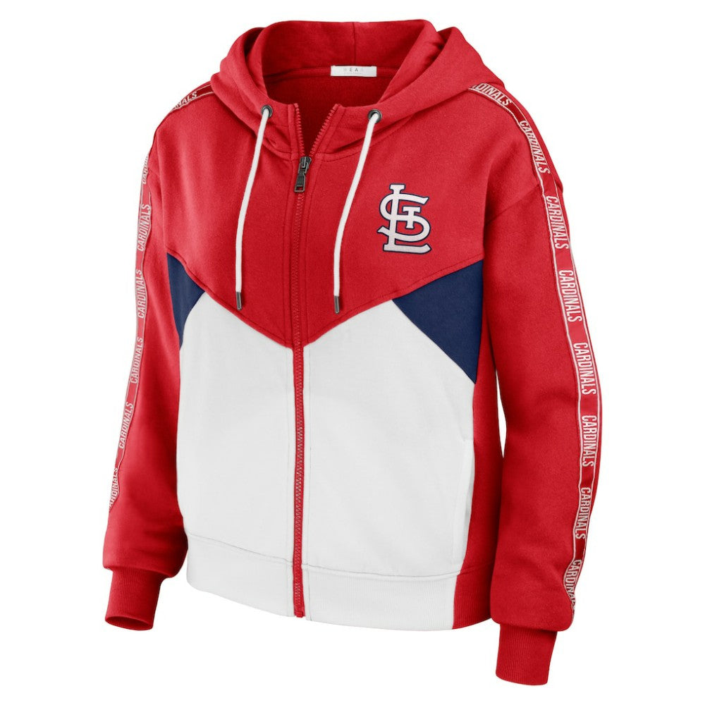 Red/White St. Louis Cardinals WEAR by Erin Andrews Women's  Color Block Full-Zip Hoodie