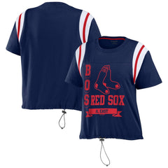 Navy Boston Red Sox WEAR by Erin Andrews Women's Cinched Colorblock T-Shirt