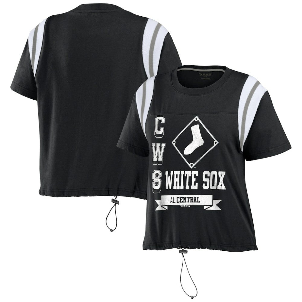Black Chicago White Sox WEAR by Erin Andrews Women's Cinched Colorblock T-Shirt