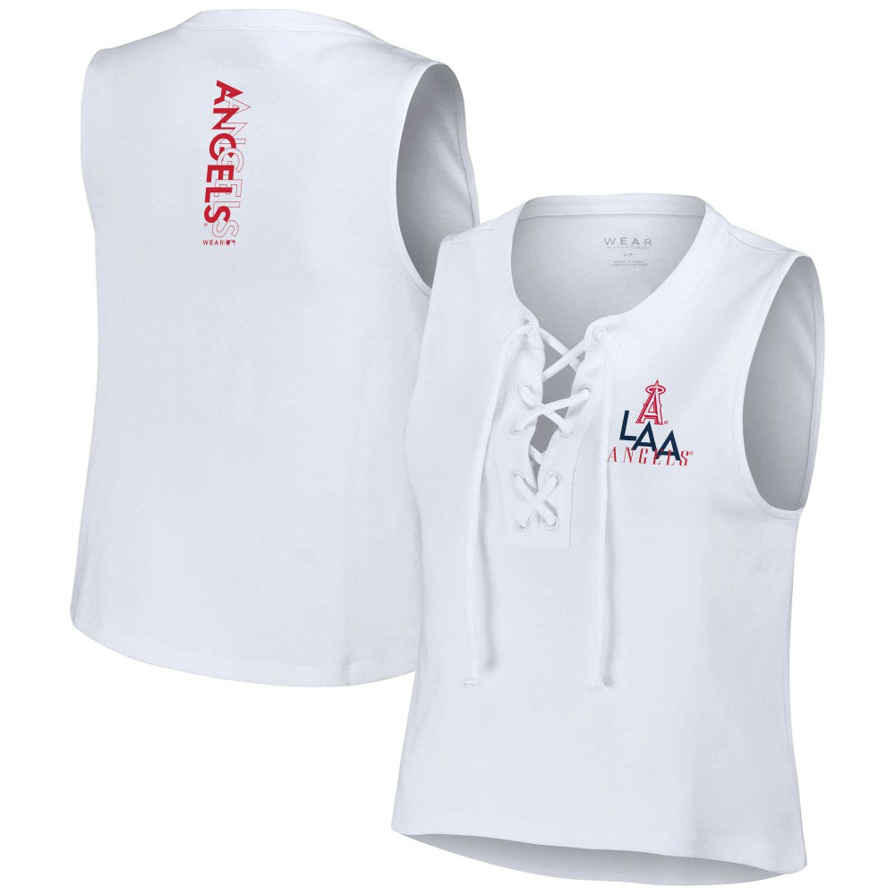 White Los Angeles Angels WEAR by Erin Andrews Women's Lace-Up Tank Top