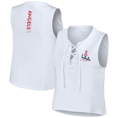 White Los Angeles Angels WEAR by Erin Andrews Women's Lace-Up Tank Top