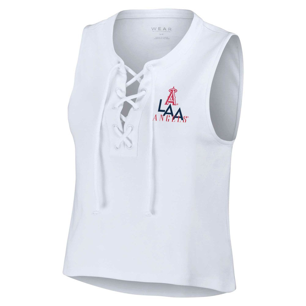 White Los Angeles Angels WEAR by Erin Andrews Women's Lace-Up Tank Top