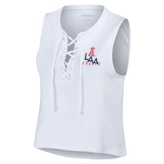 White Los Angeles Angels WEAR by Erin Andrews Women's Lace-Up Tank Top