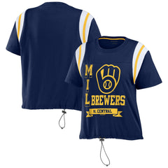 Navy Milwaukee Brewers WEAR by Erin Andrews Women's Cinched Colorblock T-Shirt