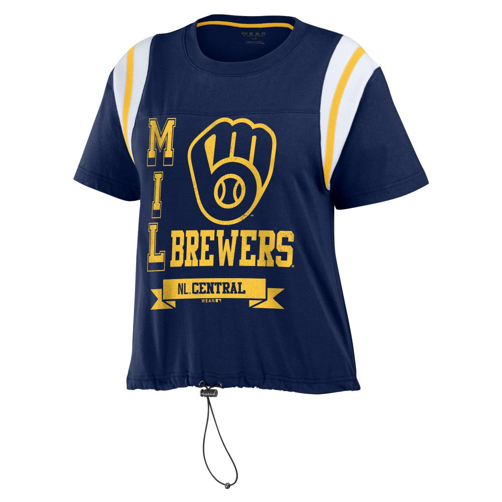 Navy Milwaukee Brewers WEAR by Erin Andrews Women's Cinched Colorblock T-Shirt