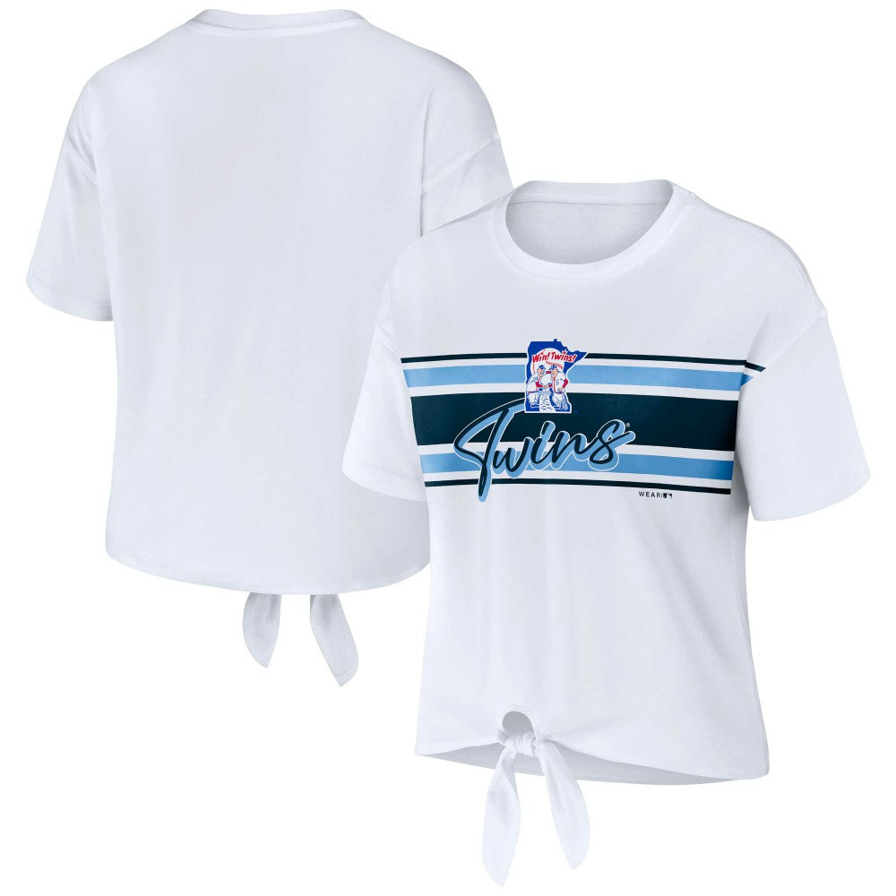 White Minnesota Twins WEAR by Erin Andrews Women's Front Tie T-Shirt