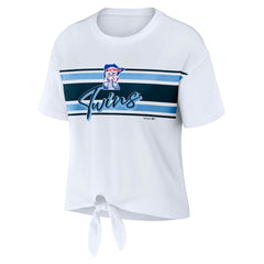 White Minnesota Twins WEAR by Erin Andrews Women's Front Tie T-Shirt