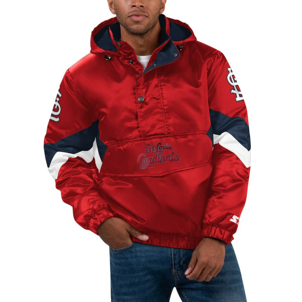 Red St. Louis Cardinals Starter Force Play II Half-Zip Hooded Jacket
