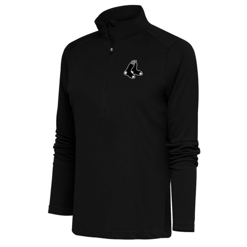 Black Boston Red Sox Antigua Women's Brushed Metallic Tribute Half-Zip Pullover Top