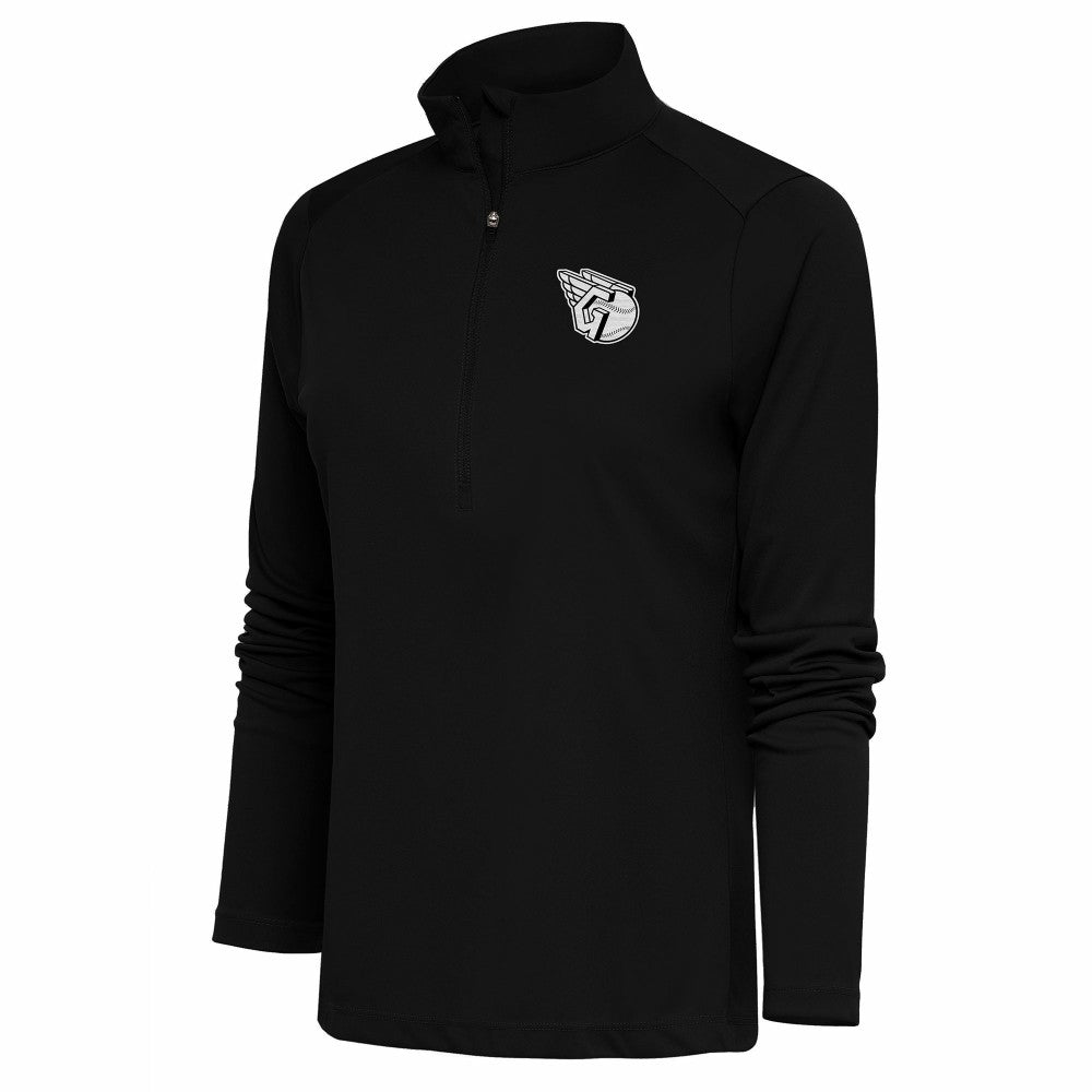 Black Cleveland Guardians Antigua Women's Brushed Metallic Tribute Half-Zip Pullover Top