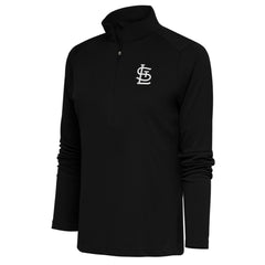 Black St. Louis Cardinals Antigua Women's Brushed Metallic Tribute Half-Zip Pullover Top