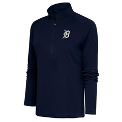 Navy Detroit Tigers Antigua Women's Brushed Metallic Tribute Half-Zip Pullover Top