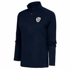 Navy Milwaukee Brewers Antigua Women's Brushed Metallic Tribute Half-Zip Pullover Top