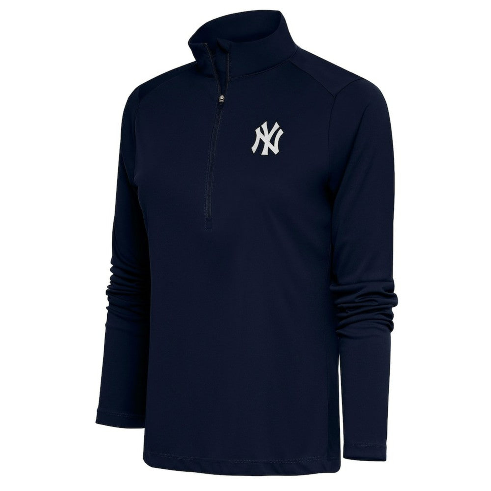 Navy New York Yankees Antigua Women's Brushed Metallic Tribute Half-Zip Pullover Top