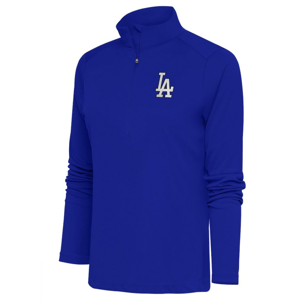 Royal Los Angeles Dodgers Antigua Women's Brushed Metallic Tribute Half-Zip Pullover Top