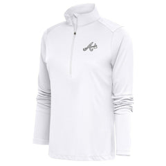 White Atlanta Braves Antigua Women's Brushed Metallic Tribute Half-Zip Pullover Top