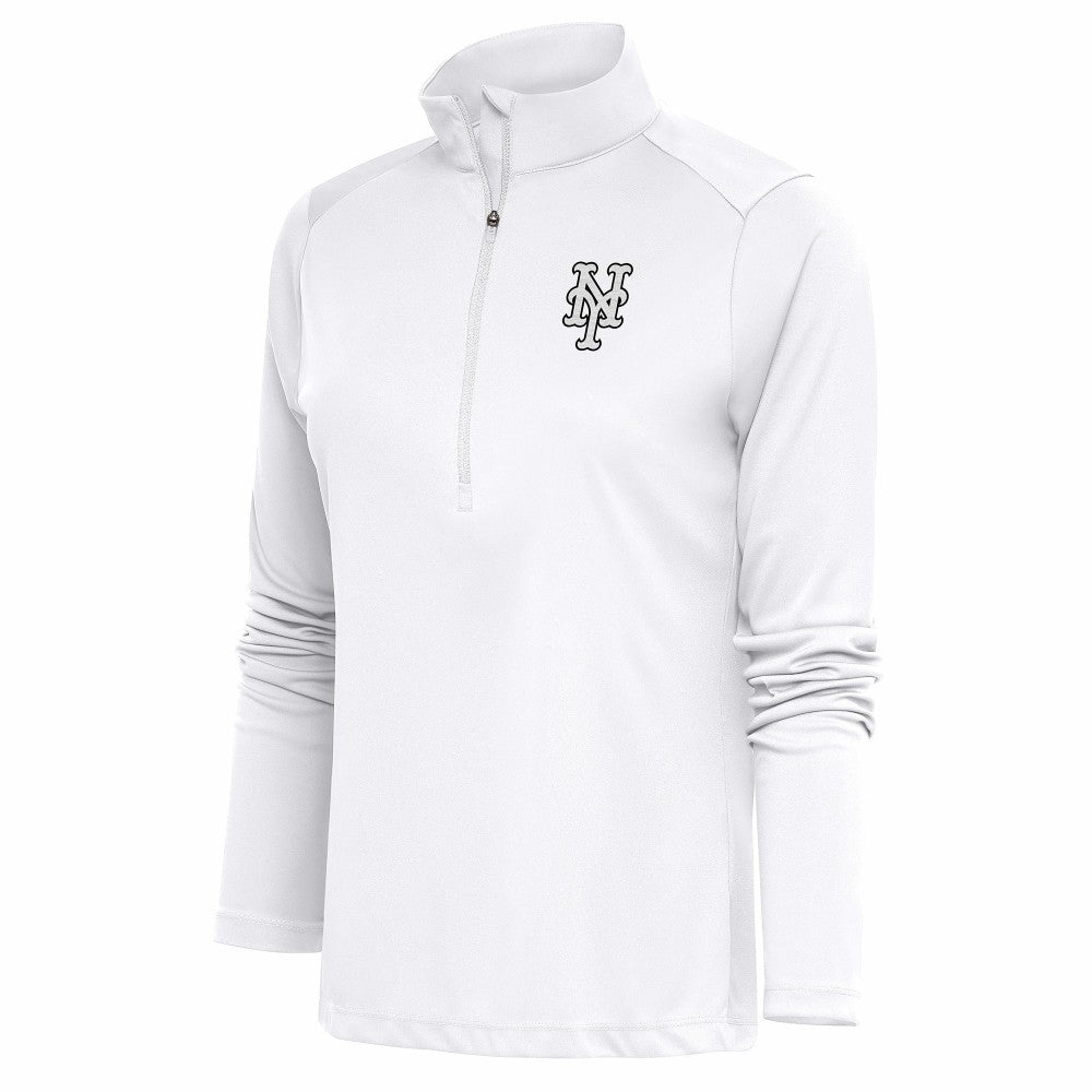 White New York Mets Antigua Women's Brushed Metallic Tribute Half-Zip Pullover Top