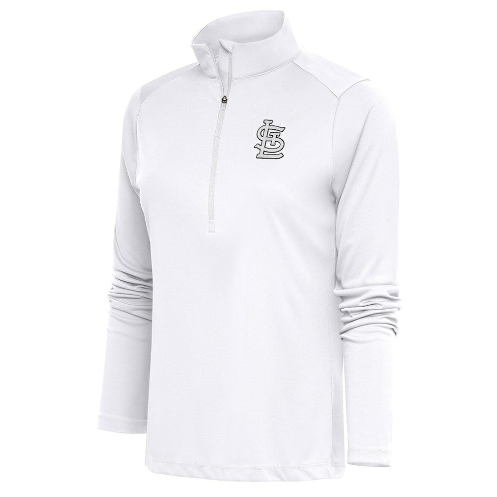 White St. Louis Cardinals Antigua Women's Brushed Metallic Tribute Half-Zip Pullover Top