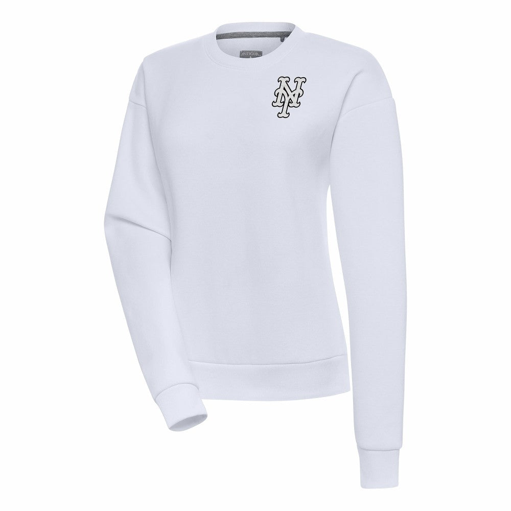 White New York Mets Antigua Women's Brushed Metallic Victory Pullover Sweatshirt