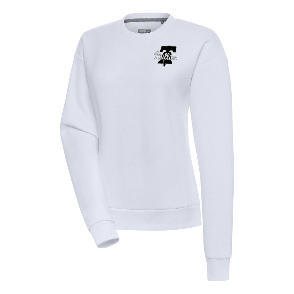 White Philadelphia Phillies Antigua Women's Brushed Metallic Victory Pullover Sweatshirt
