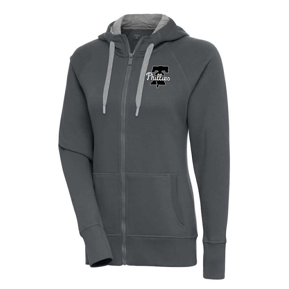 Charcoal Philadelphia Phillies Antigua Women's Brushed Metallic Victory Full-Zip Hoodie