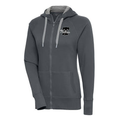 Charcoal Philadelphia Phillies Antigua Women's Brushed Metallic Victory Full-Zip Hoodie