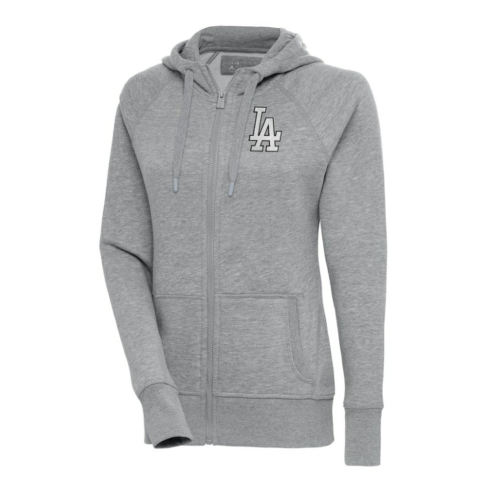 Heather Gray Los Angeles Dodgers Antigua Women's Brushed Metallic Victory Full-Zip Hoodie