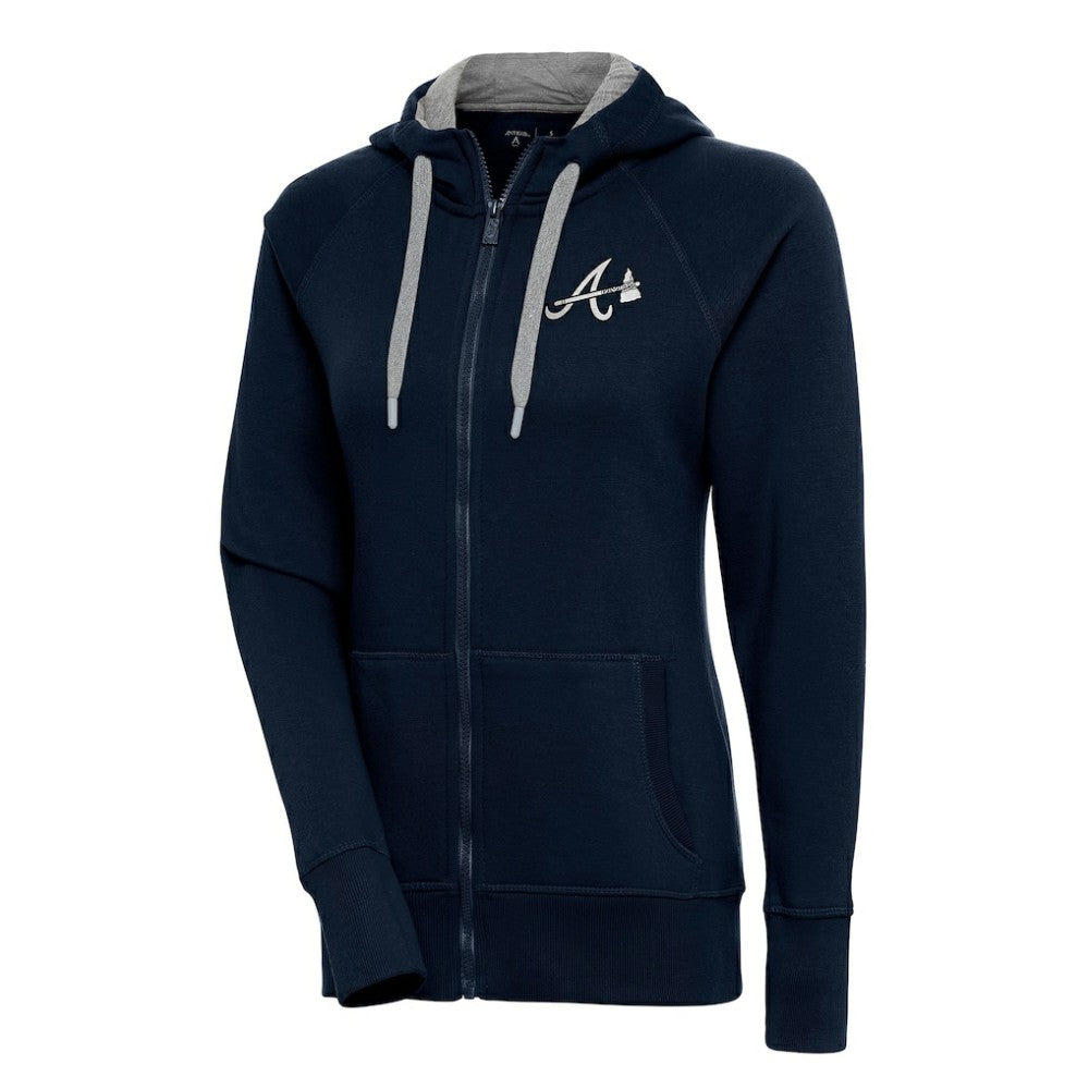 Navy Atlanta Braves Antigua Women's Brushed Metallic Victory Full-Zip Hoodie