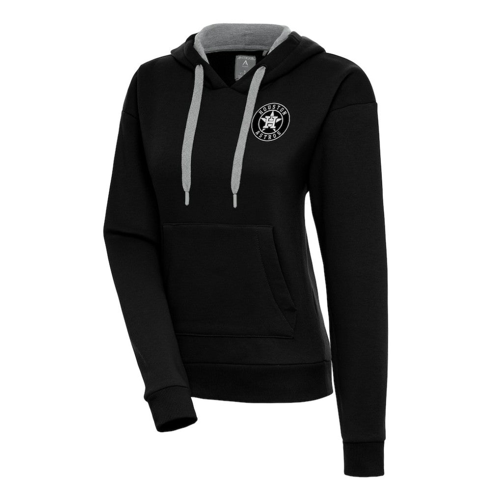 Black Houston Astros Antigua Women's Brushed Metallic Victory Pullover Hoodie