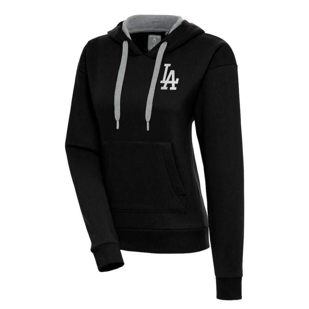 Black Los Angeles Dodgers Antigua Women's Brushed Metallic Victory Pullover Hoodie
