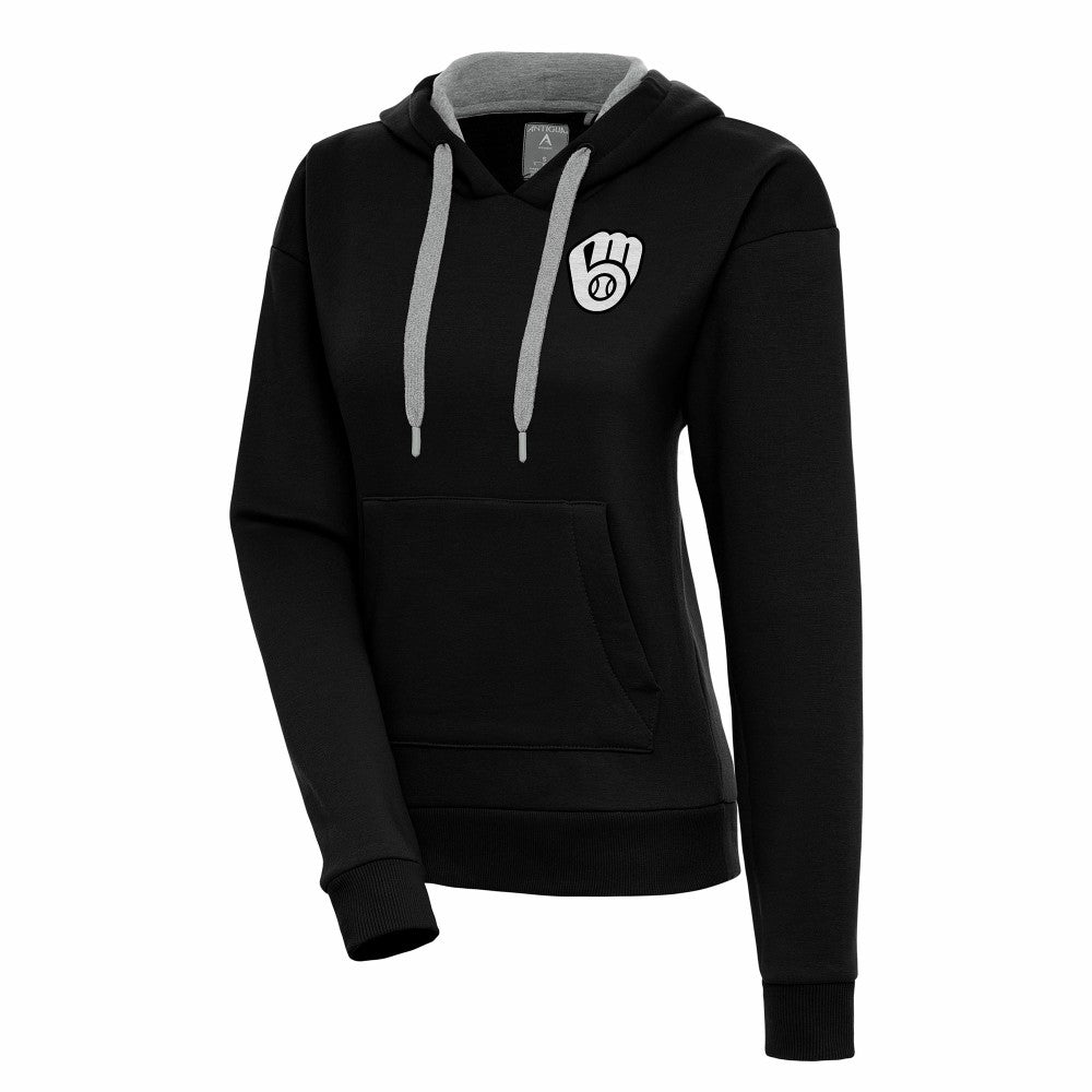 Black Milwaukee Brewers Antigua Women's Brushed Metallic Victory Pullover Hoodie