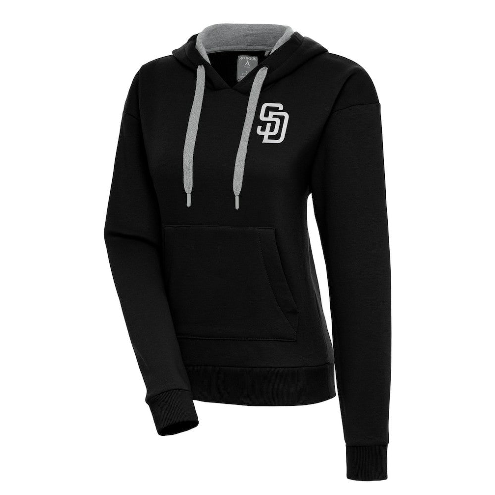 Black San Diego Padres Antigua Women's Brushed Metallic Victory Pullover Hoodie