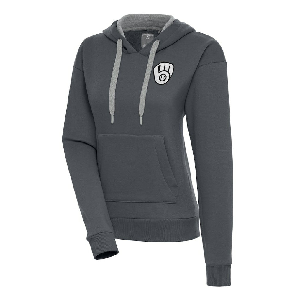 Charcoal Milwaukee Brewers Antigua Women's Brushed Metallic Victory Pullover Hoodie