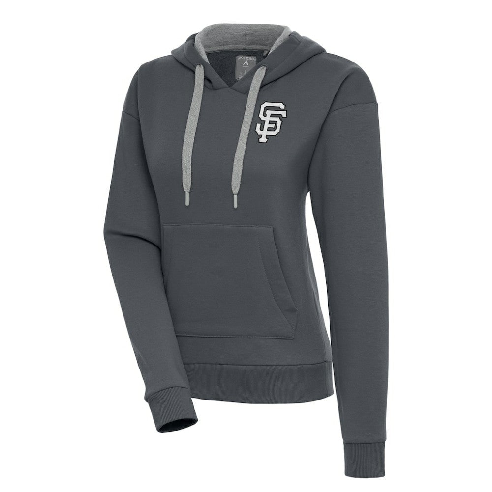 Charcoal San Francisco Giants Antigua Women's Brushed Metallic Victory Pullover Hoodie
