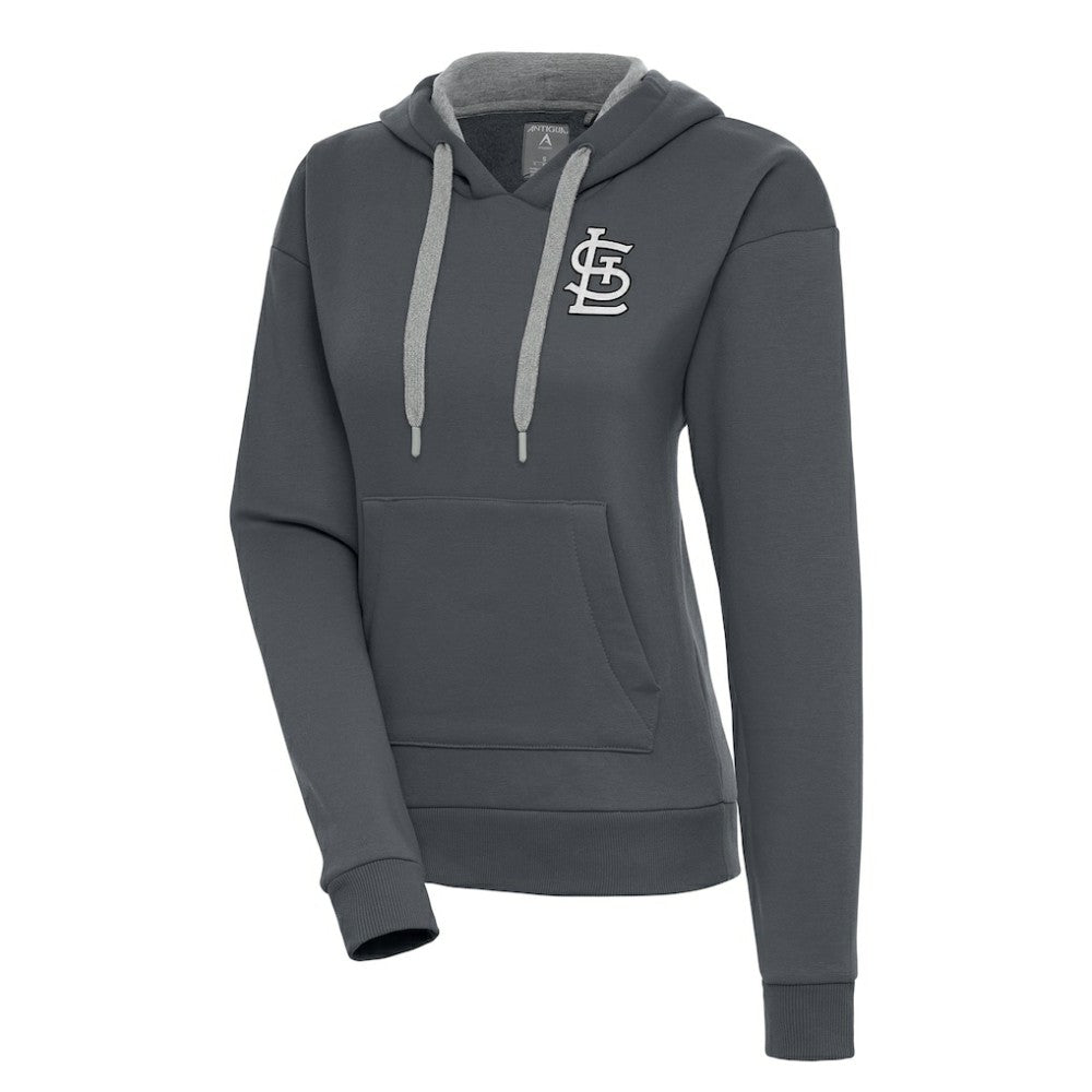 Charcoal St. Louis Cardinals Antigua Women's Brushed Metallic Victory Pullover Hoodie