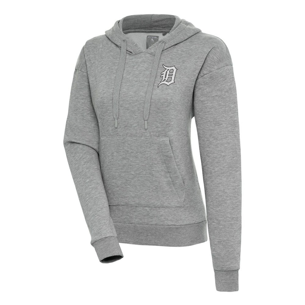 Heather Gray Detroit Tigers Antigua Women's Brushed Metallic Victory Pullover Hoodie