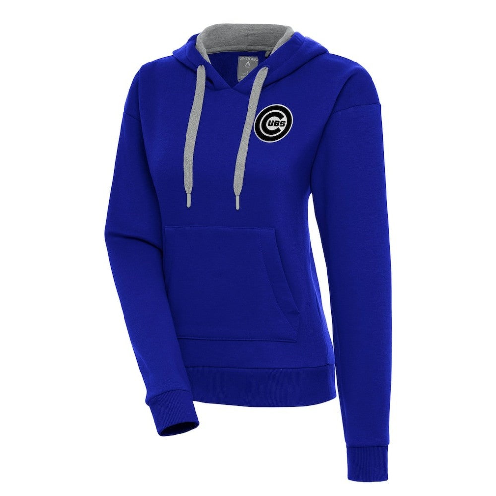 Royal Chicago Cubs Antigua Women's Brushed Metallic Victory Pullover Hoodie