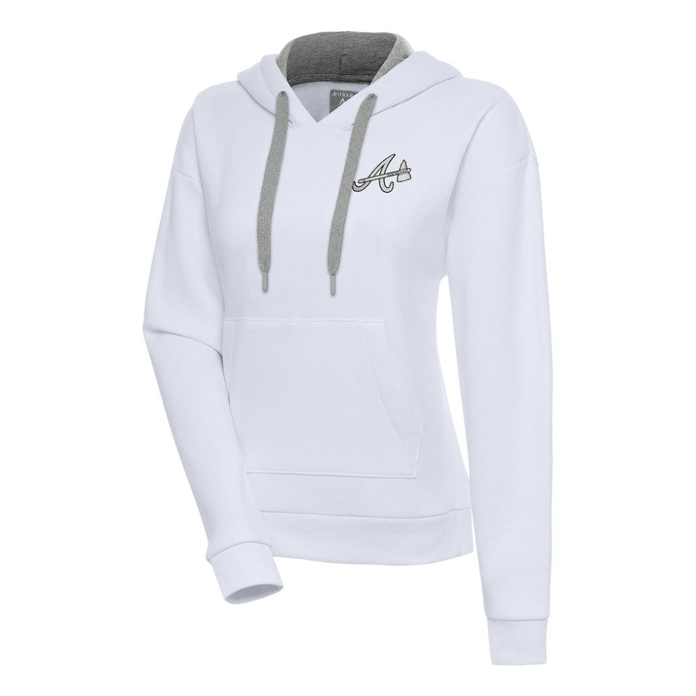 White Atlanta Braves Antigua Women's Brushed Metallic Victory Pullover Hoodie