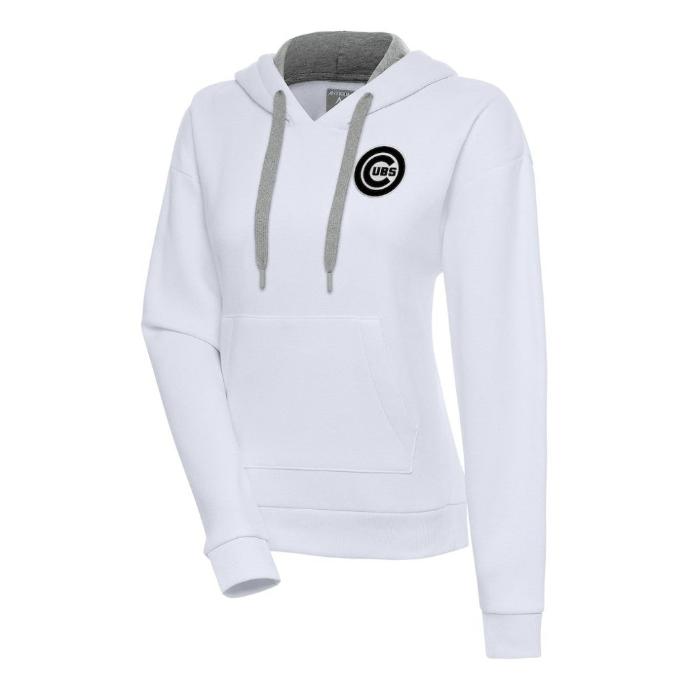 White Chicago Cubs Antigua Women's Brushed Metallic Victory Pullover Hoodie